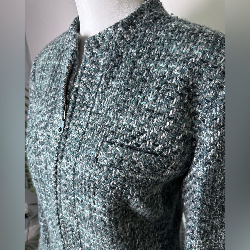 Alfani Petite Teal Blend Wool Career Blazer Zip Front Bolero Jacket size 12P - Picture 2 of 4
